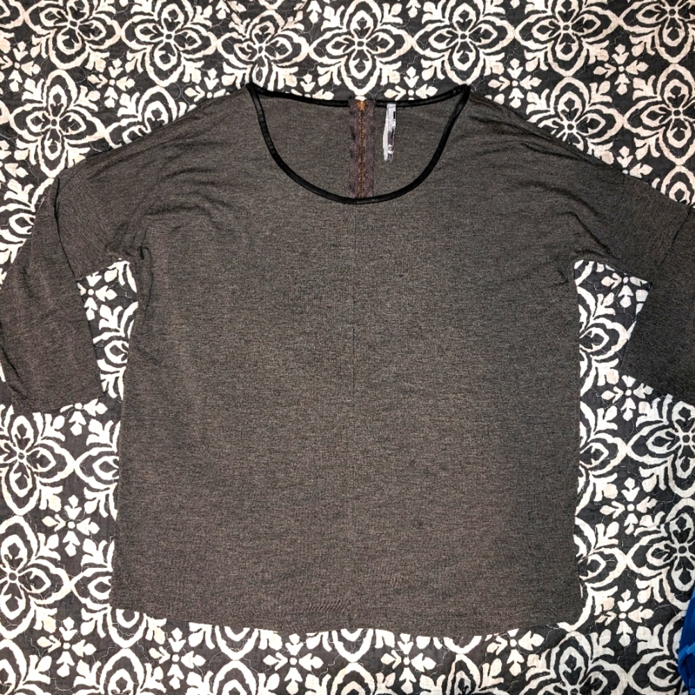 Women's Large Dark Grey Zipper Back Top